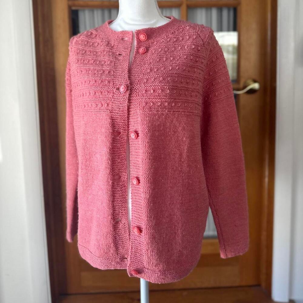 Vintage pink salmon handmade cardigan sweater Size M